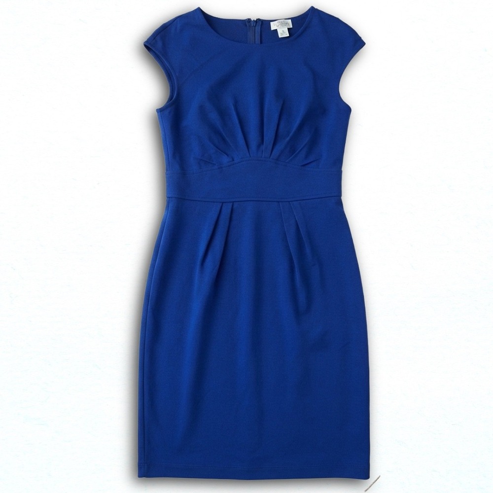 Robbie Bee Womens Royal Blue Cap Sleeve Empire Waist Pleated Sheath Dress Small